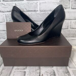 Gucci black patent leather wedge Closed toe heels size 10 or 40 box included